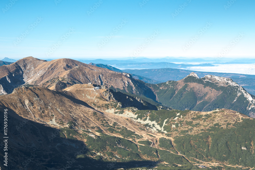 Obraz premium Mountain landscape of the High Tatras. Trip in the national park. 