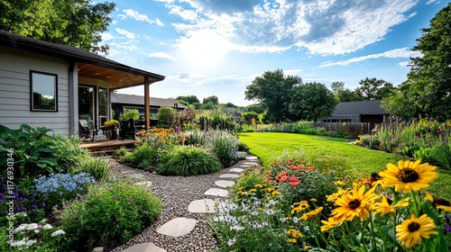 Butterflyfriendly garden with wildflowers, milkweed, and nectar plants for attracting pollinators photo