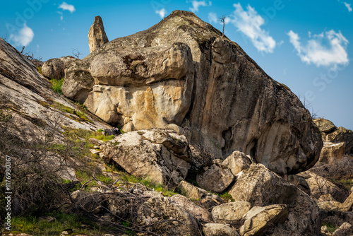 Granite rocks, grass, moss and lichens on Muniana Cliff. photo