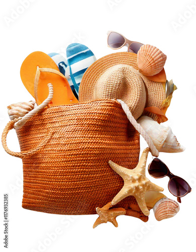 summer beach accessories on transparent background