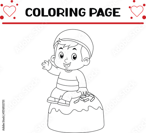 cute muslim boy coloring page for kids