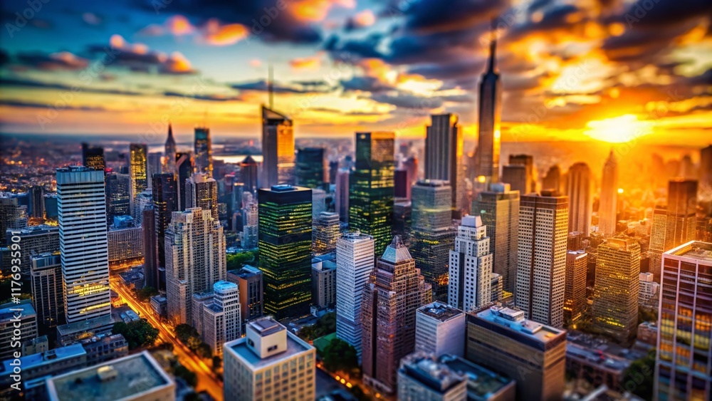 Obraz premium Miniature Cityscape: Tilt-Shift Photography of Modern Business District