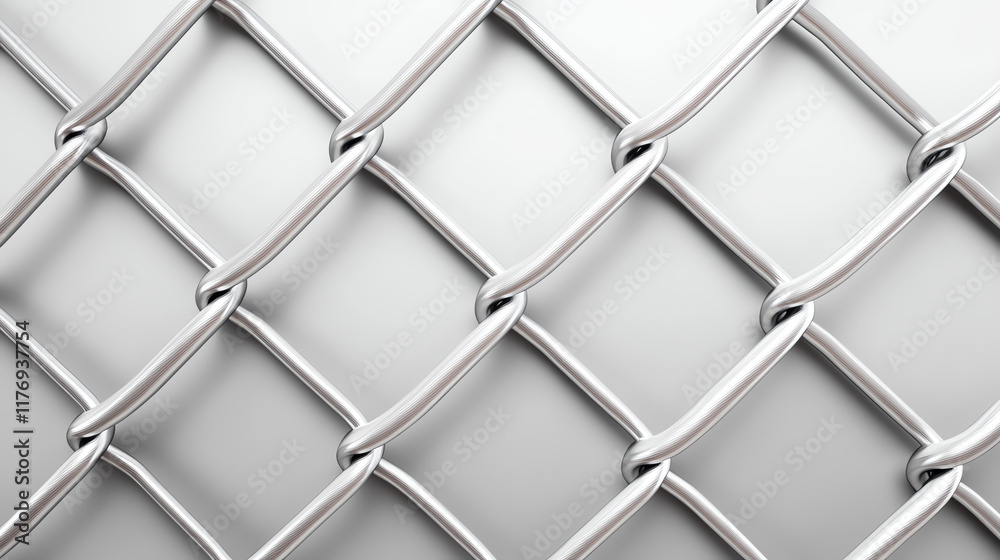 Naklejka premium Close-up of a metallic chain link fence with a smooth silver finish, highlighting industrial design and security features.