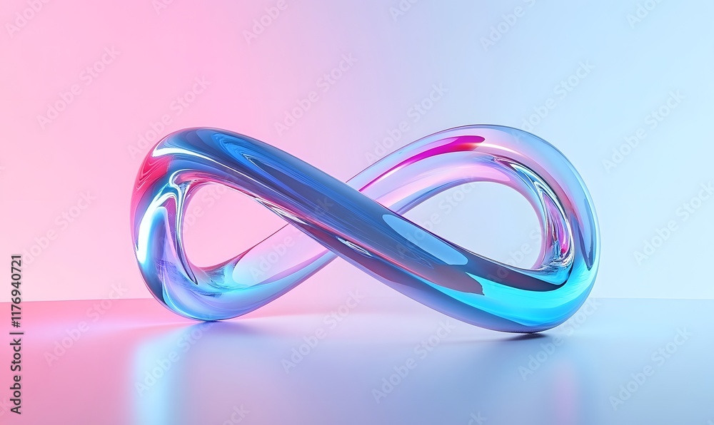 Shiny infinity symbol with pink and blue gradient light. Shiny infinity symbol with pink and blue gradient light.