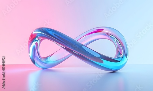Shiny infinity symbol with pink and blue gradient light.