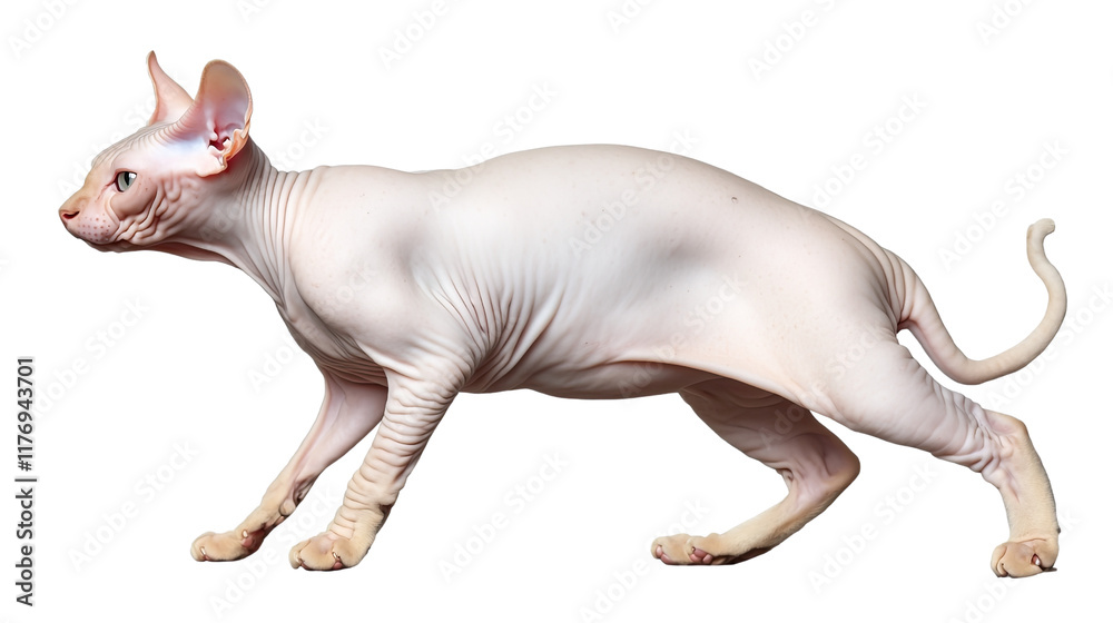 Obraz premium Hairless Sphynx Cat Portrait: A captivating close-up portrait of a purebred Sphynx cat, showcasing its unique hairless appearance and expressive gaze.