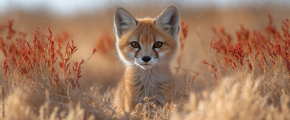 Obraz premium Adorable Kit Fox Pup in Desert Grassland