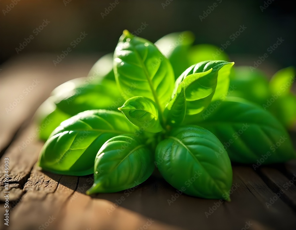 Obraz premium fresh basil leaves on the table, basil leave closeup