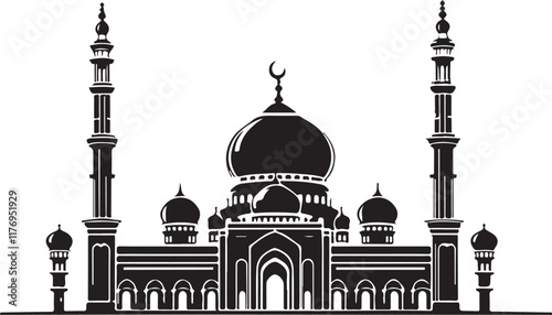 Prayer mosque silhouette black vector artwork illustration.
