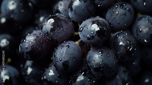 Wallpaper Mural Dark grapes are clustered together, showcasing their plump forms and glistening surface from droplets of water. The rich color highlights their freshness and ripeness, inviting tasting Torontodigital.ca