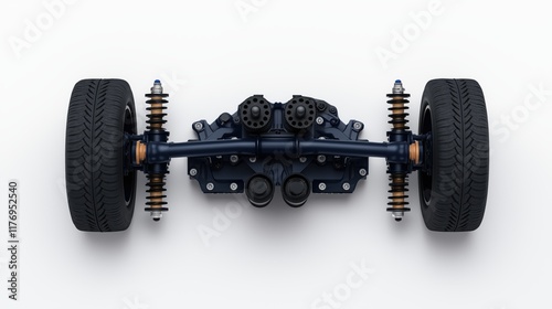 Drivetrain with RWD. system of rear wheel drive. Systems of the drivetrain. Top view. 3D rendering. photo