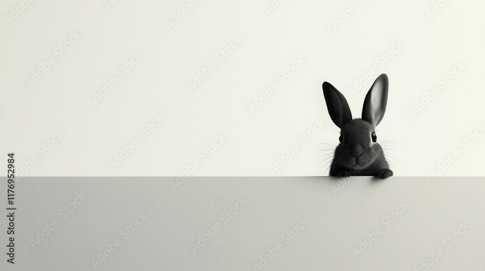 Obraz premium Cute rabbit looking curiously from behind.