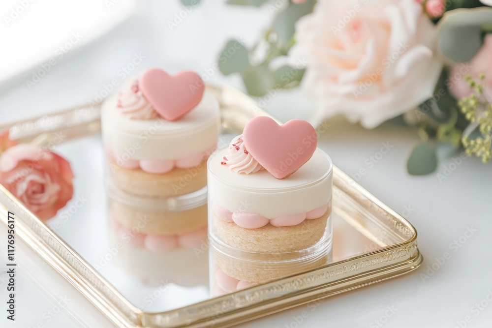 Delectable Dessert Delights Creamy Pink Hearts on Elegant Platter Delectable Dessert Delights Creamy Pink Hearts on Elegant Platter