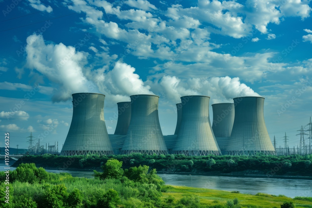 Nuclear Power Plant Cooling Towers by the River Nuclear Power Plant Cooling Towers by the River
