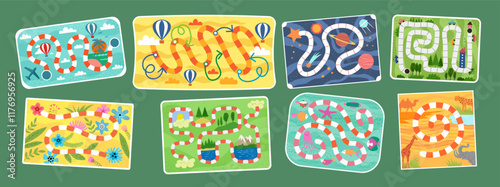 Board game. Paper colorful map for different boards strategy games recent vector maze for kids