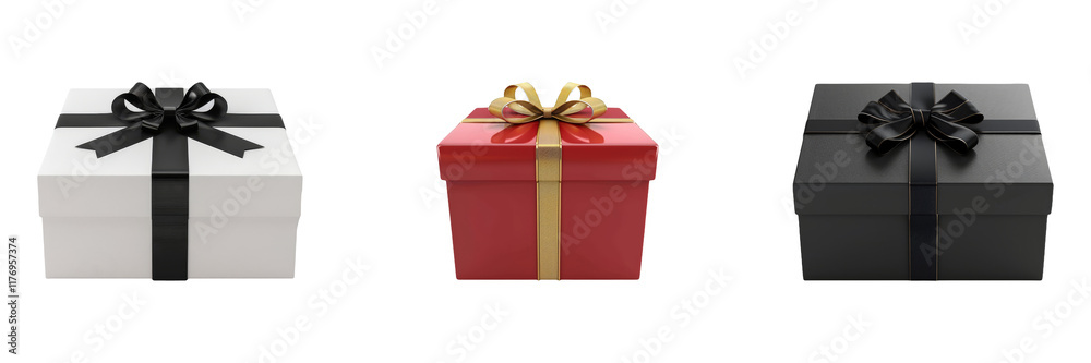 Obraz premium Gift Box Collection in Different Wrapping Isolated on Transparent Background