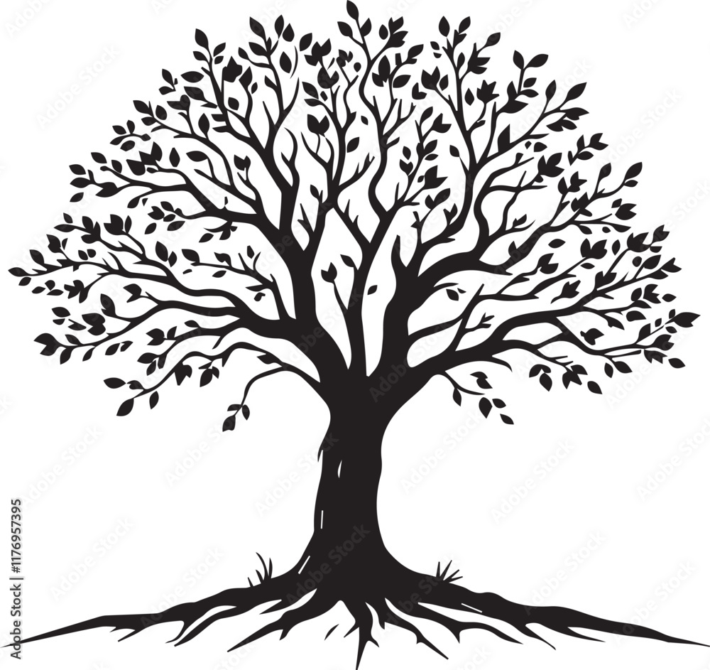 Obraz premium Black tree of life spreading roots and branches 