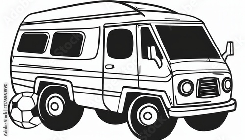 A vintage van perfect for soccer team logos or travel designs. Its retro style adds a classic touch.