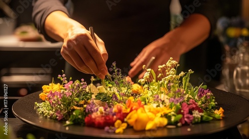 Artistic Arrangement of Vibrant Spring Vegetables on Platter in Tranquil Kitchen Setting