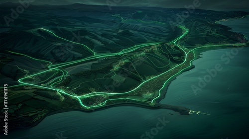 Illuminated digital earth visualization featuring data connections and energy flow dynamics photo