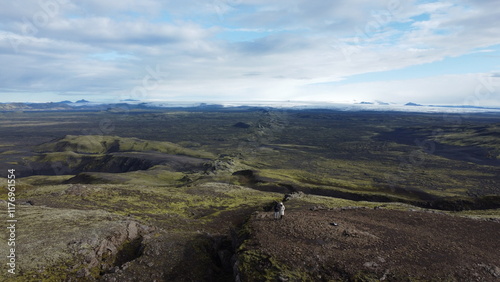 Vue aérienne panoramique de la chaîne de volcan Laki, désert de montagne de mousse, Islande
 photo