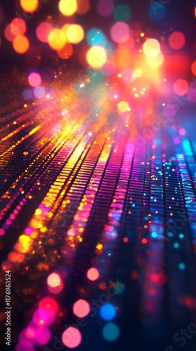 Colorful light patterns created by shimmering reflections on a surface at night