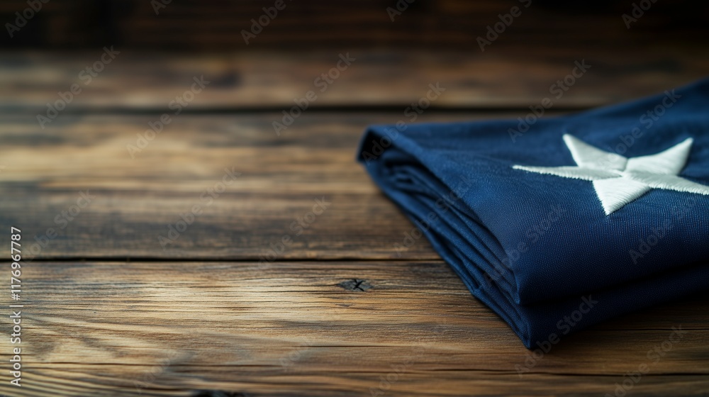 Folded American flag resting on a rustic wooden surface, symbolizing tradition, honor, and respect for national values. Folded American flag resting on a rustic wooden surface, symbolizing tradition, honor, and respect for national values.