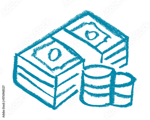 Stack Of Coins And Money Related Icon Crayon Chalk Drawing Vector