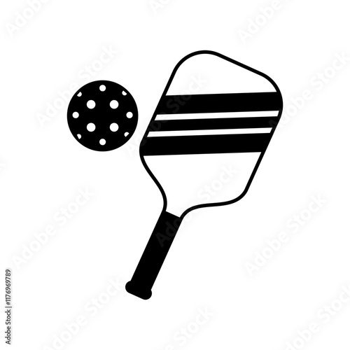 Pickleball paddle with ball flat vector icon for sports apps and websites