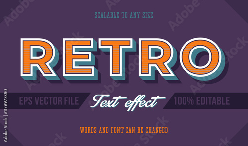 Colorful editable retro font and text effect 80s, 90s. Editable text effect in retro style. Vector illustration