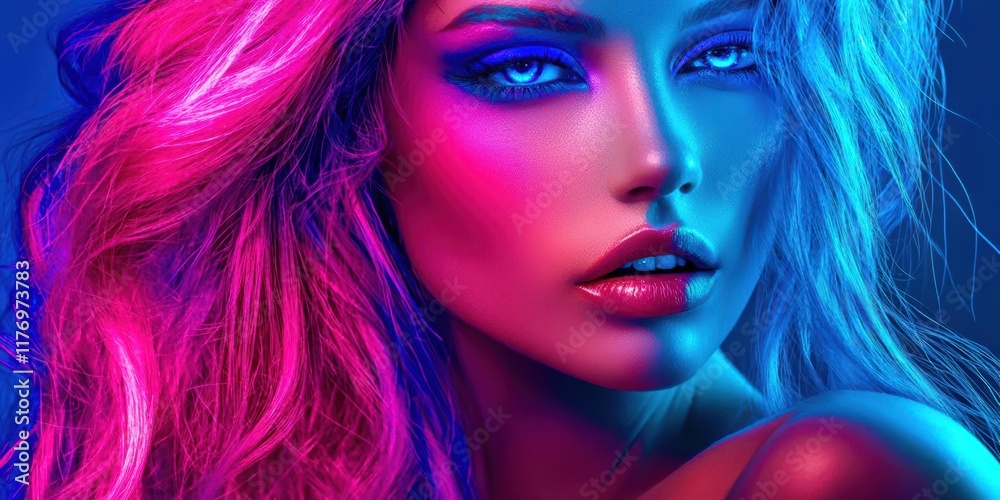 Obraz premium Woman with long hair and blue eyes