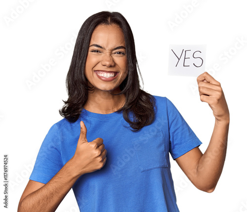 Young filipino woman showing 