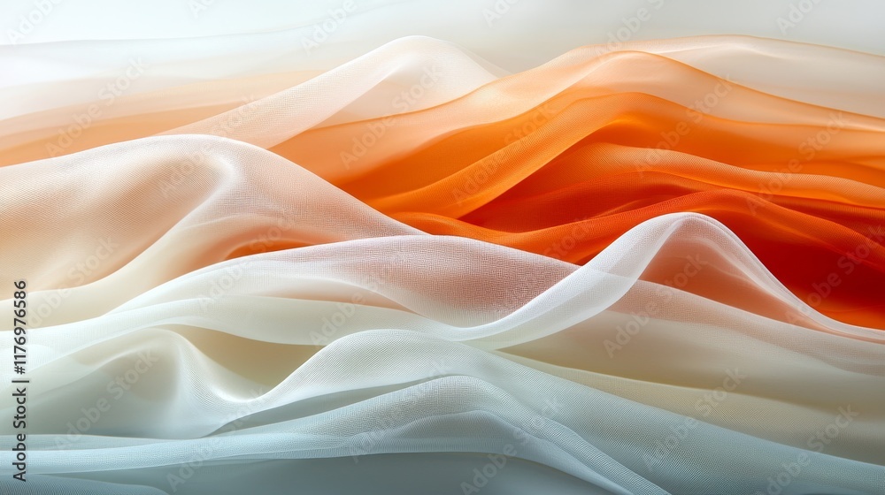 Obraz premium Elegant Draped Fabric Sheer Ombre Texture Soft Peach White Orange Colors