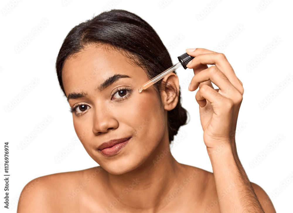 Filipino woman applying hyaluronic acid, skin glow Filipino woman applying hyaluronic acid, skin glow