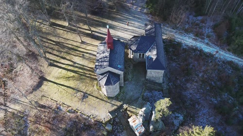 Aerial video over Maria rast am Stein Vyssi Brod Czech Republic photo