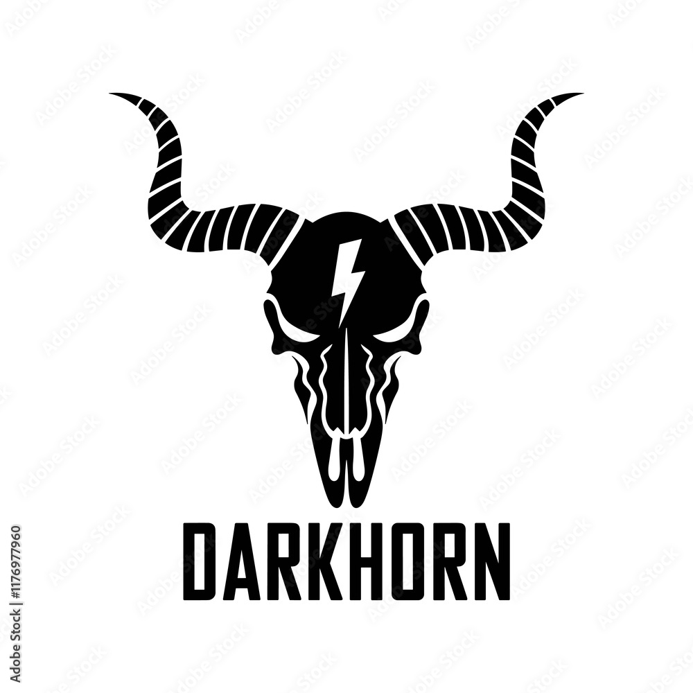 Fototapeta premium Darkhorn Skull Illustration with Horns