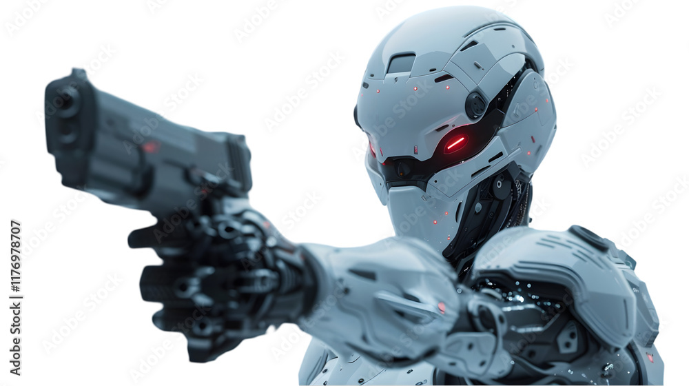 Futuristic Man Holding Gun isolated on a transparent background Futuristic Man Holding Gun isolated on a transparent background