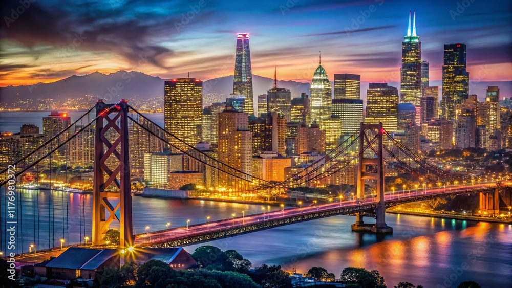 Fototapeta premium San Francisco Night Lights: Tech City Skyline at Dusk