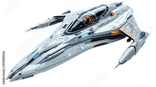 Futuristic spaceship, 3D illustration isolated on a transparent background