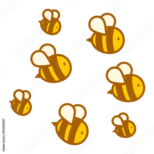 Swarm of bees line icon vector isolated. Cute bees flying. Concept of apiculture and beekeeping. Insects fly, black and yellow bees with stings.