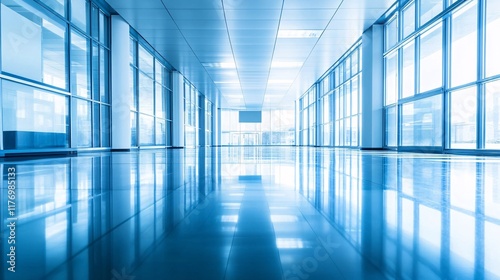 Wallpaper Mural Modern corridor with bright windows showcasing a sleek, reflective floor design Torontodigital.ca