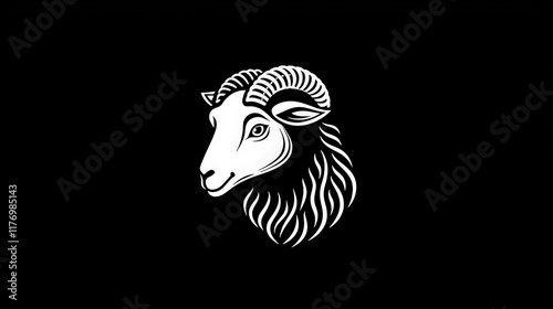 A sophisticated black-and-white vector logo of a sheep, symbolizing elegance, gentleness, and premium quality. Generative AI photo