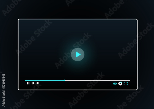 Video player ui template. Stream screen interface, social media mobile app online movie music play tube channel website window mockup with button bar panel vector illustration