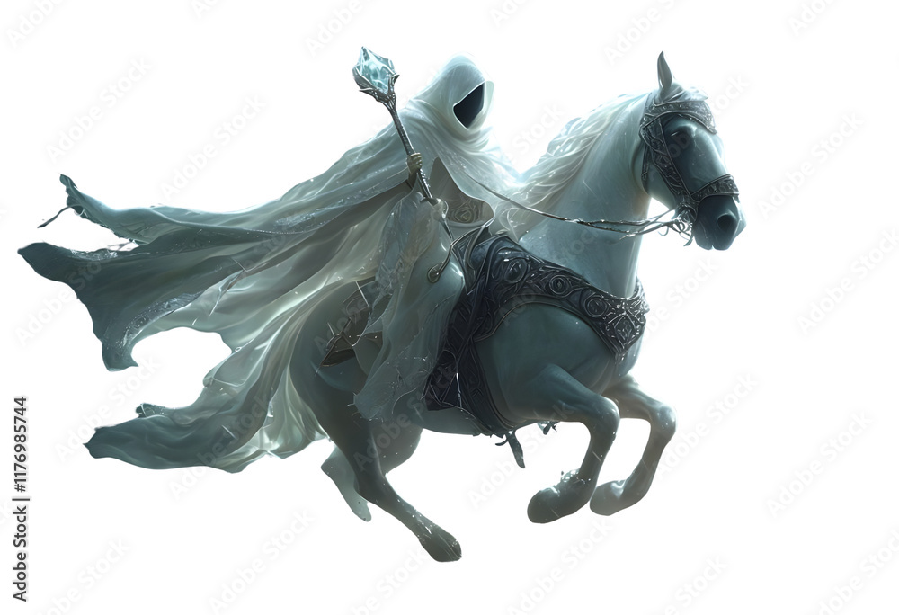 Ghostly Rider On Horseback Amid Rainstorm Ghostly Rider On Horseback Amid Rainstorm