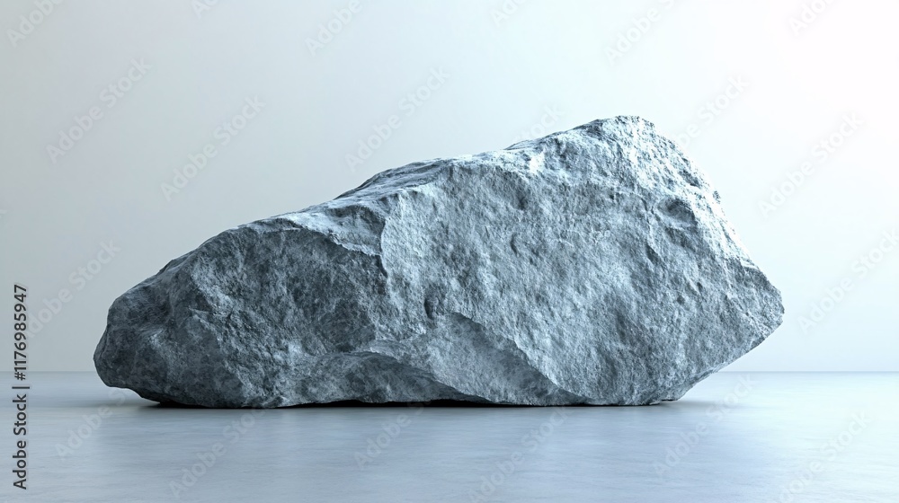 Naklejka premium Large gray rock positioned in a minimalist indoor space with gray walls and floor