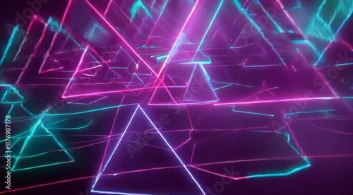 Wallpaper Mural Abstract triangular grid with glowing edges, neon tones, and a foggy backdrop, creating a cyberpunk vibe, abstract background with stars Torontodigital.ca