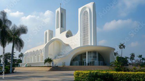 The monumental modernist Cathédrale Saint-Paul d,Abidjan (St. Paul's Cathedral), Abidjan, Côte d'ivoire (Ivory Coast), West Africa photo