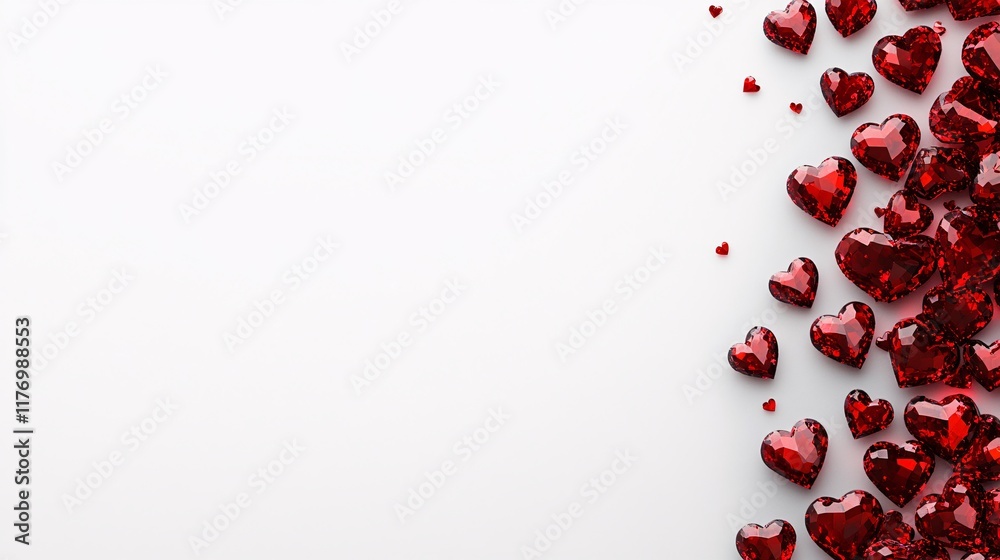 Collection of red hearts scattered on a light background for romantic decoration Collection of red hearts scattered on a light background for romantic decoration