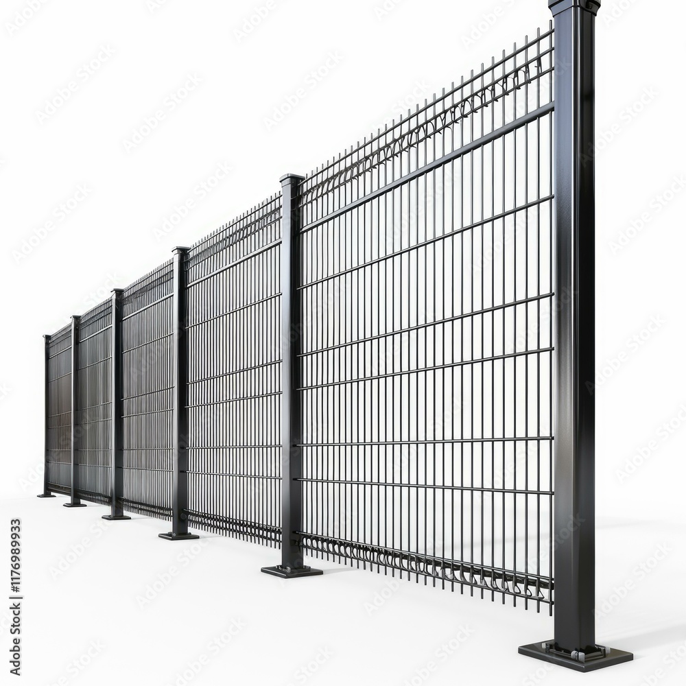 Metal security fence providing safety and access control, featuring a wire mesh design and sturdy posts Metal security fence providing safety and access control, featuring a wire mesh design and sturdy posts