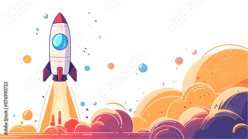 illustration of rocket and copy space for start up business isolated on a transparent background